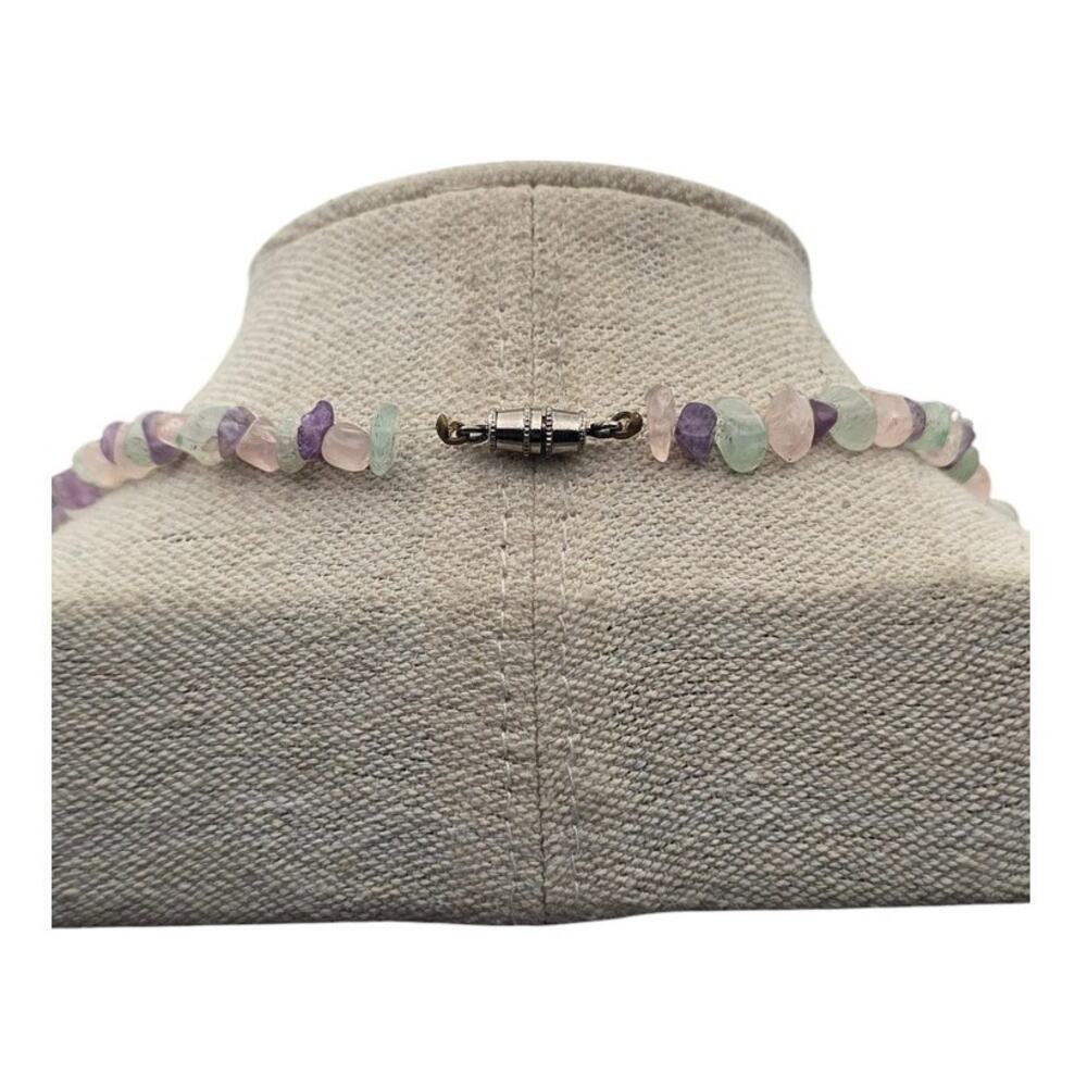 Pastel Gemstone Chip Bead Necklace Fluorite Amethyst Rose Quartz Natural Stone - Picture 7 of 7